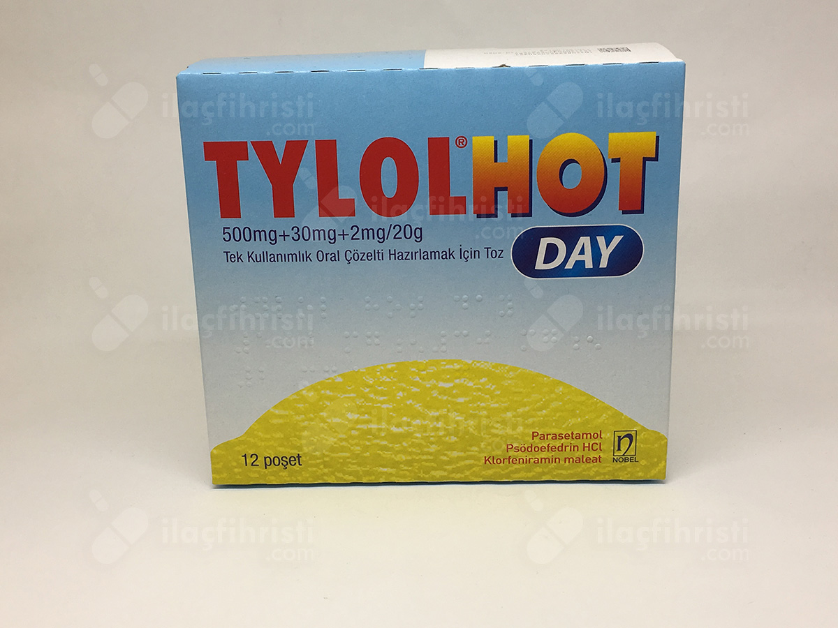 Tylolhot day tek kullanımlık toz içeren 12 poset.